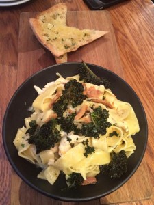 Chicken, tagliatelle , wholegrain mustard cream, crispy kale